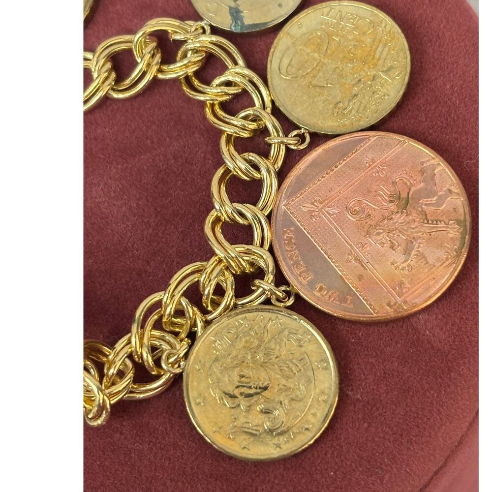 Sterling Silver Gold Vermeil European Coin Charm Bracelet 7" #67824 - Picture 2 of 7